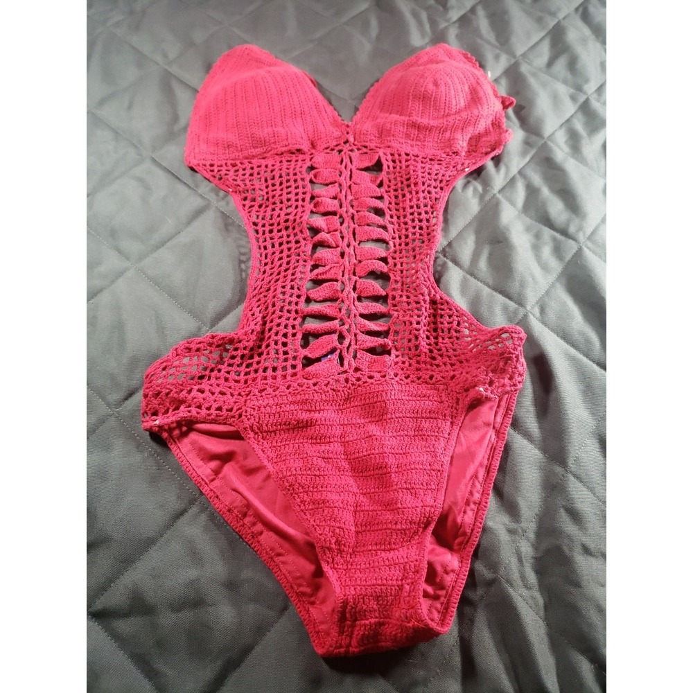 BEAUTY AND THE BEACH Sway Pink Crochet One-piece Monokini Swimsuit Size XL